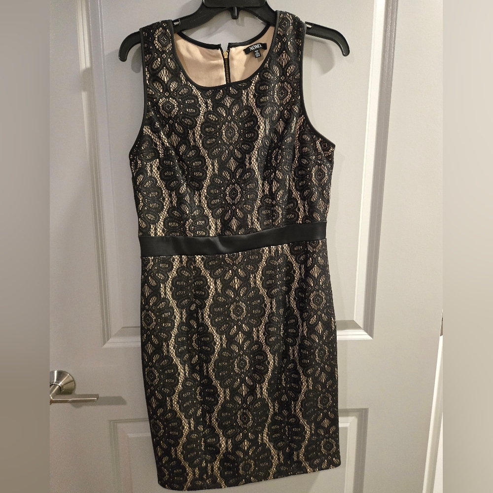 XOXO Black and Cream Lace Midi Dress